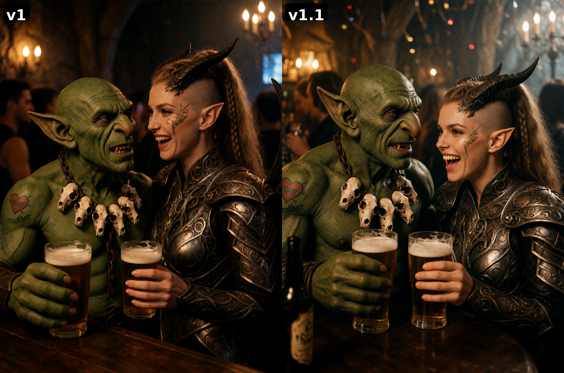 v1 vs v1.1 — same scene, same references