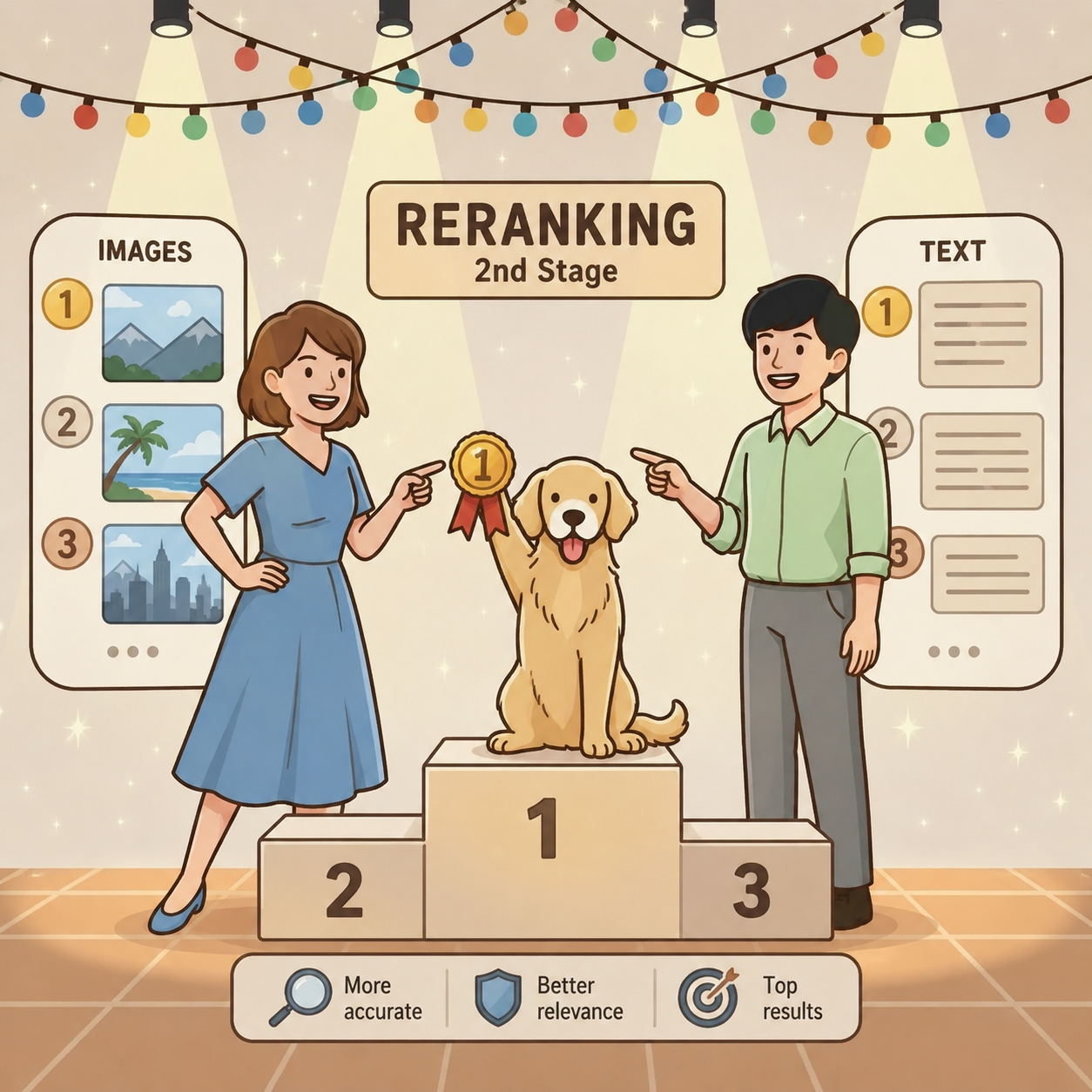 Reranking: the second stage that puts the best text and image candidates on top