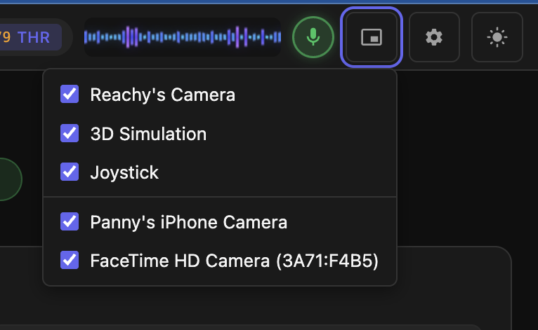 Camera source selector showing iPhone and FaceTime cameras